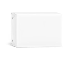 Realistic wrap packaging for bar soap mockup. Vector illustration isolated on white background. Easy to use for presentation your product, idea, design. EPS10.