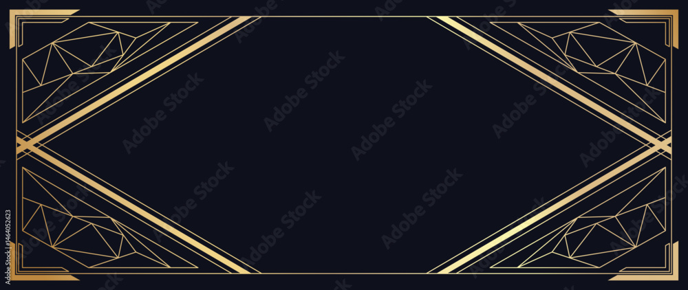 Wall mural luxury art deco gold frame background vector. abstract geometry frame and art deco pattern backgroun