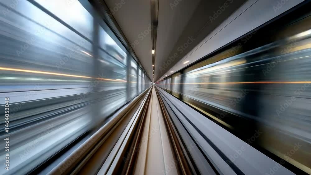 Poster train is moving through a tunnel with a blurry background. the train is the main focus of the image,