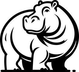 Cartoon Hippo Logo in Black and White Style