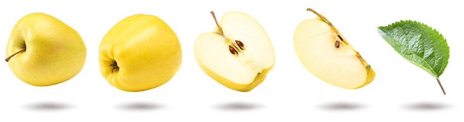 yellow apples isolated on white background. clipping path