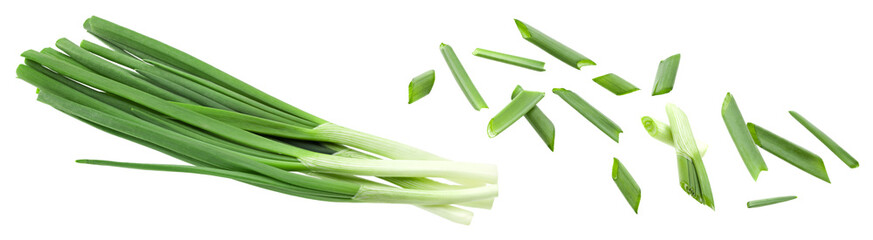 cut of green onion isolated on white background. clipping path