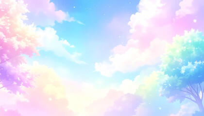 Dreamy Sky Paradise: Pastel Hues and Clouds Dance, a Whimsical Spectacle!