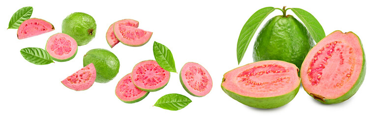 sliced guava isolated on white background. clipping path