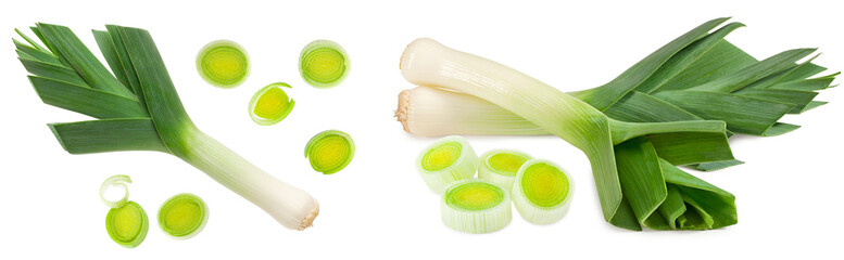 Fototapeta premium sliced leek isolated on white background. clipping path