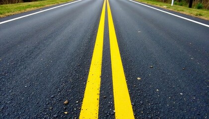 Rough asphalt road, yellow lines, clear sky horizon,  yellow lines,  transportation,  background