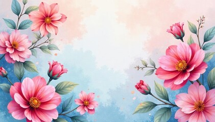 Subtle watercolor wash, repeating floral motif, soft hues ideal for website banners, background, seamless
