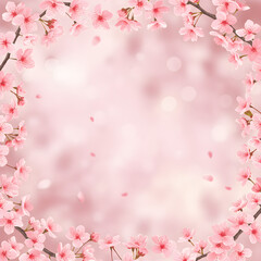 Realistic Illustration Of Cherry Blossom Flowers With Pink Background