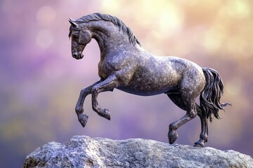 Fototapeta premium A powerful equine statue poised in mid-leap.