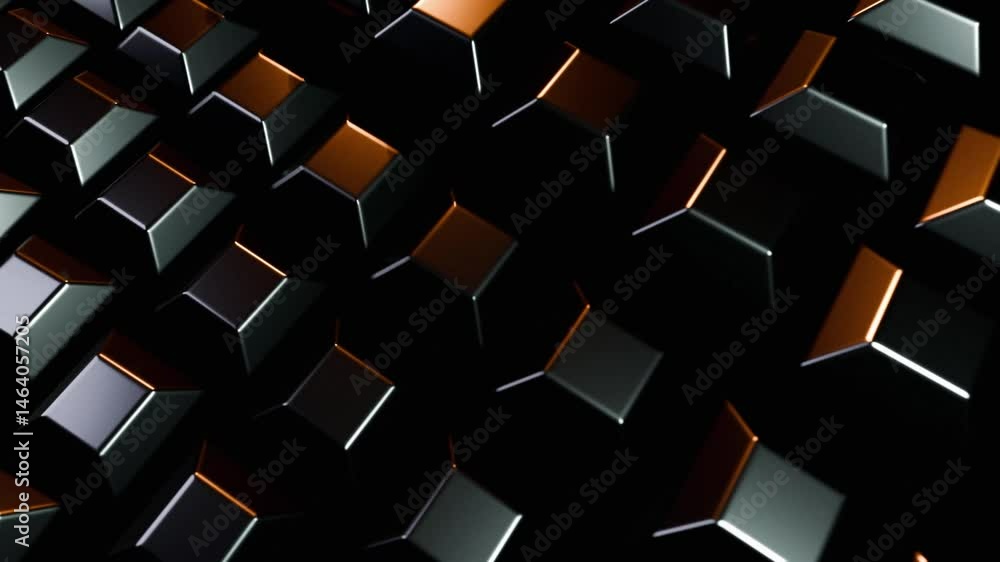 Poster abstract metallic cubes: a symphony of dark hues and gleaming surfaces 4k background loop