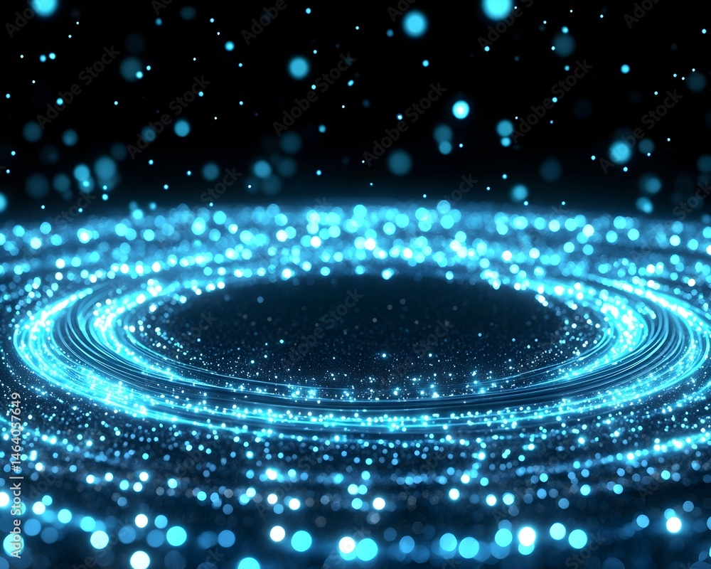 Aufkleber glowing blue particles swirl in concentric circles on a black background, creating a mesmerizing cos