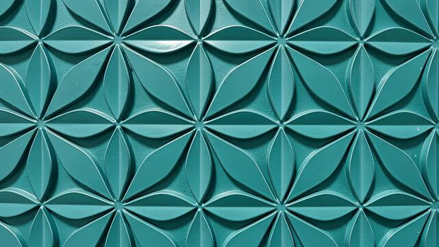 Geometric pattern animation with teal embossed design and symmetrical movement