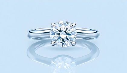 Solitaire diamond ring on a light blue background, showcasing its brilliance and elegant design