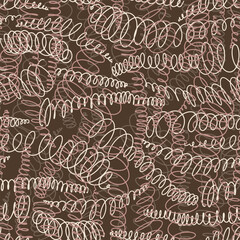 Seamless vector pattern with abstract spiral elements in line art style.