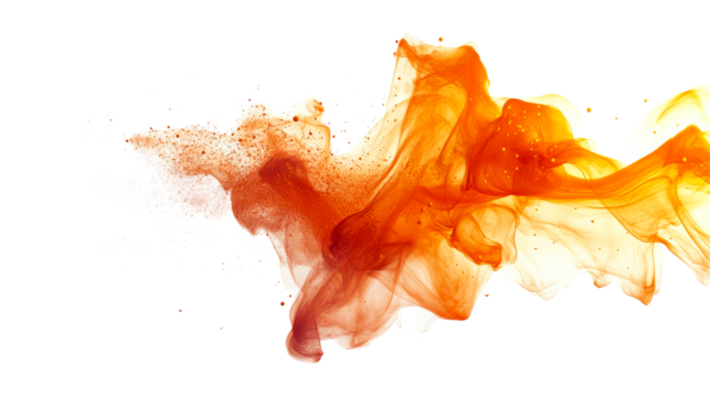 Abstract flowing fluid shape, orange color burst, isolated, cut out transparent