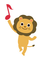 Obraz premium 音符で遊ぶかわいいライオンのイラスト