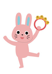 タンバリンを鳴らすうさぎのイラスト