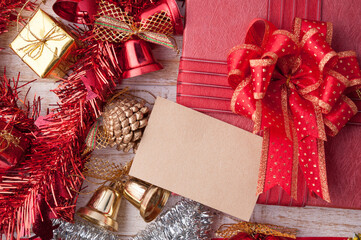 Christmas gift with decorations and blank card