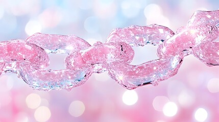 Translucent pink chain links, bubbly texture, soft bokeh background