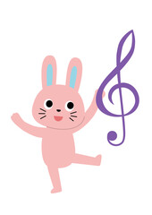 ト音記号を持つかわいいウサギのイラスト