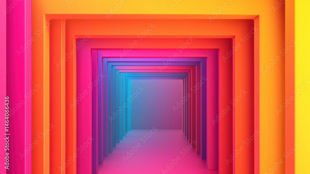 Poster a vibrant tunnel of colorful geometric frames creating a hypnotic, abstract visual effect.