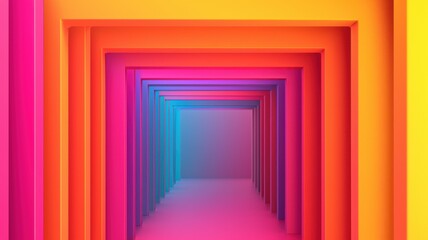 Fototapeta premium A vibrant tunnel of colorful geometric frames creating a hypnotic, abstract visual effect.
