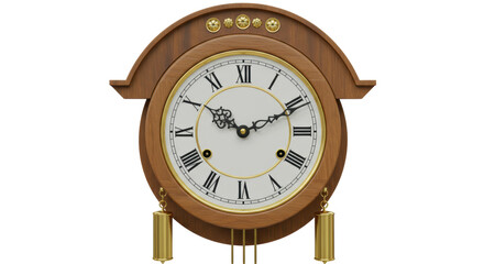 Isolated Antique Wooden Pendulum Clock