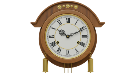 Isolated Antique Wooden Pendulum Clock