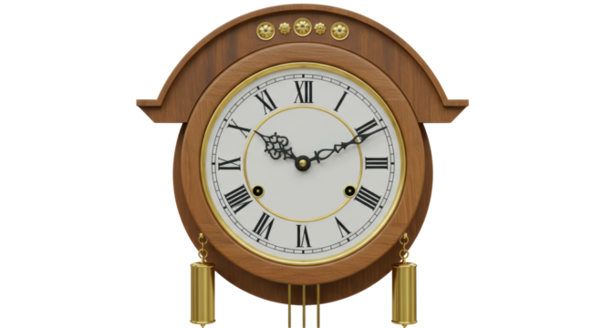 Isolated Antique Wooden Pendulum Clock