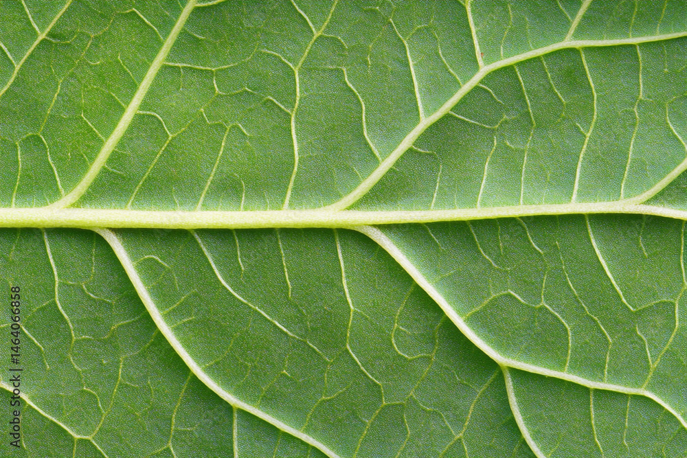 Poster close-up view of intricate leaf vein patterns showing vivid details and textures in bright green fol