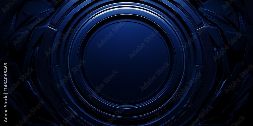 Poster abstract design features a concentric ring structure with a smooth gradient on a dark blue backgroun