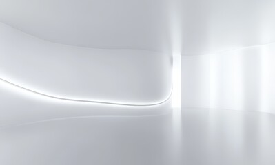 Minimalist White Interior with Curved Wall and Light Stripe