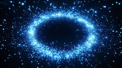 Fototapeta premium A glowing ring of blue particles against a dark background