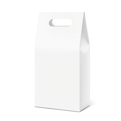 Carry paperboard box with handle for transport and sell your product mockup. Vector illustration isolated on white background. Easy to use for presentation your product, idea, promo, design. EPS10.