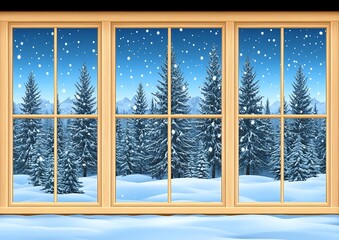 Snowy Winter Window View