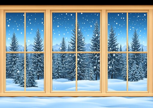 Fototapeta Snowy Winter Window View