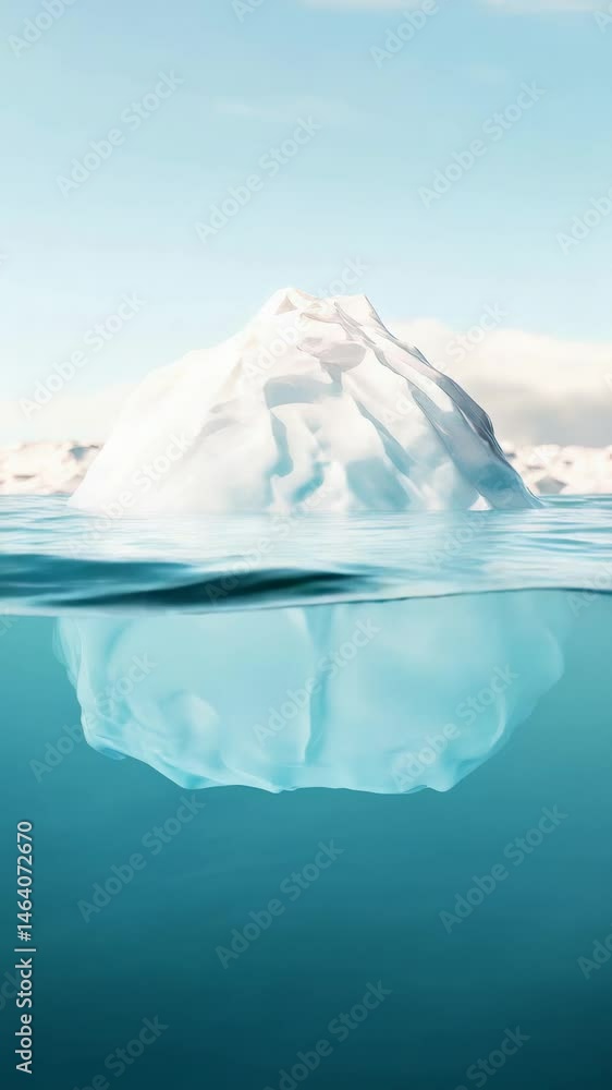 Poster large iceberg floating majestically in the ocean, revealing its towering tip and the vast submerged 