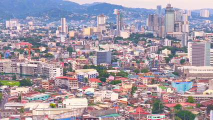 Early morning across downtown and Cebu City Philippines. Aerial view.