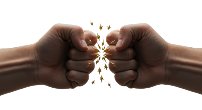 Isolated Fist Bump with Golden Sparkles