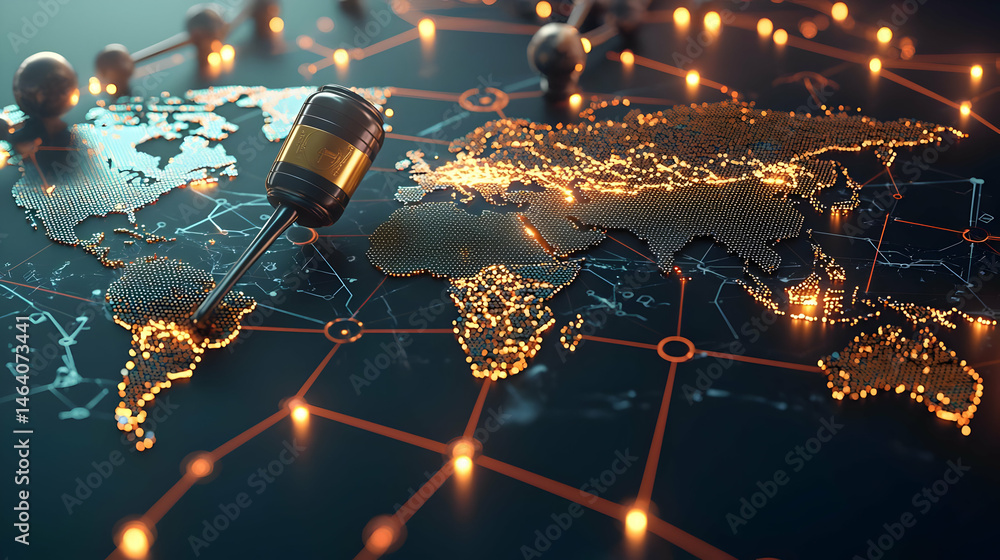Poster global network map with illuminated cities