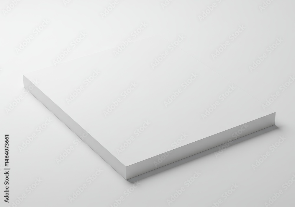 Poster stack of white paper sheets on a white surface with soft shadows