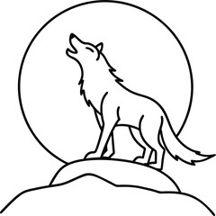 Howling Werewolf Line Art Illustration for Halloween