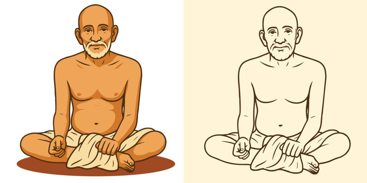 Sant Gajanan Maharaj Sitting in Meditation Pose, Indian Spiritual Guru Vector Illustration

