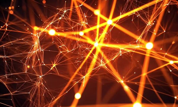 Intricate network of glowing orange lines and nodes, creating a complex, interconnected structure