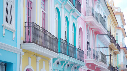 Obraz premium Pastel facade with simple details, a clean urban backdrop. Minimalist charm in soft daylight.