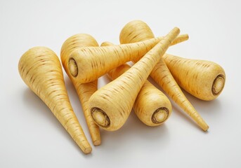 Pile of fresh parsnips on a white surface ready to be cooked