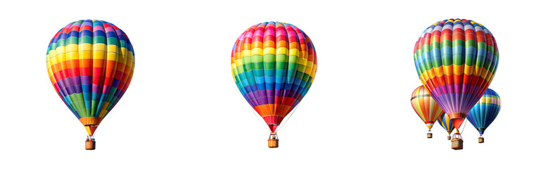 Obraz premium Hot air balloons with rainbow colors against solid black, cut out transparent