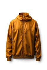 Isolated Mustard Hooded Jacket with Zipper Front Ready for Any Weather