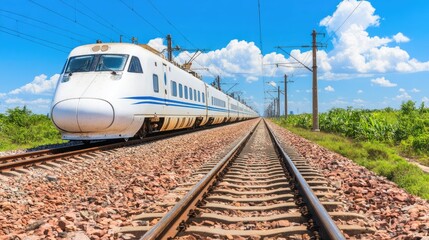 Fototapeta premium High-speed train traveling through a scenic landscape