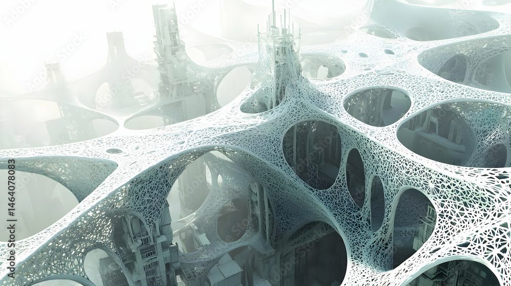 Poster abstract futuristic cityscape design with intricate structure